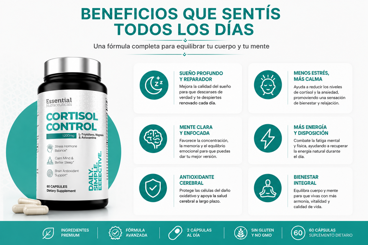 Cortisol Control 1200 mg | Menos estrés, mejor descanso