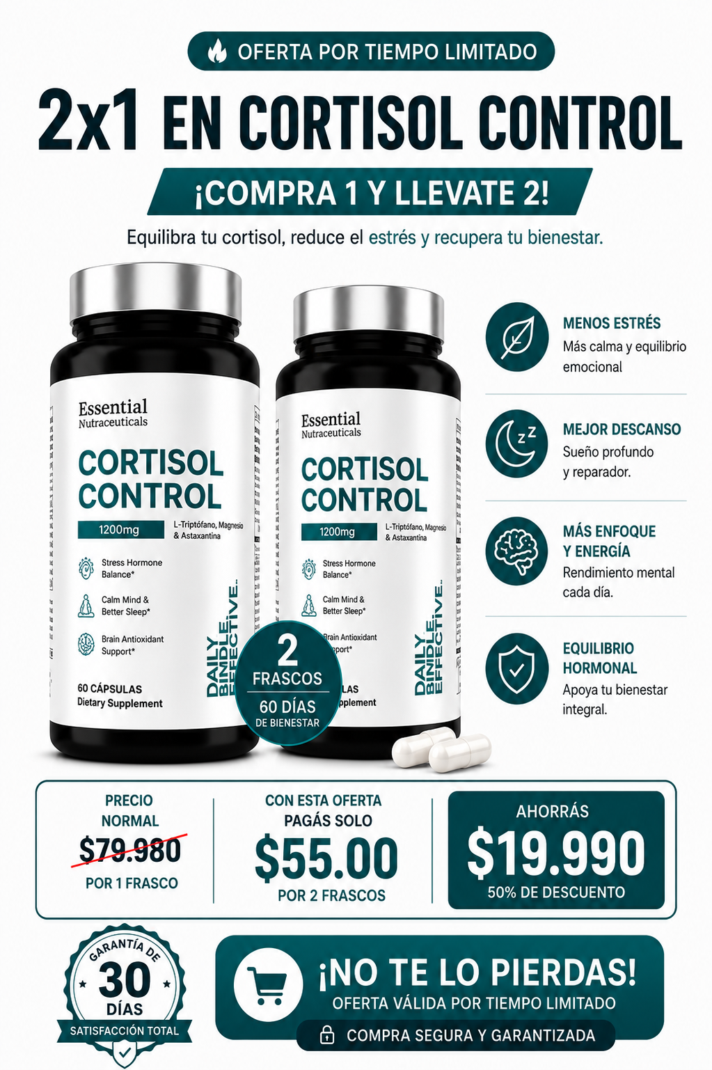 Cortisol Control 1200 mg | Menos estrés, mejor descanso